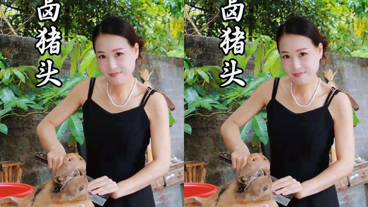 那么大一个猪头美美竟然拿去垃圾桶扔了，捡回去做个炭烤猪头多香啊！姐姐越来越会做吃的了#猪头 #记录我的农村生活 #农村美食