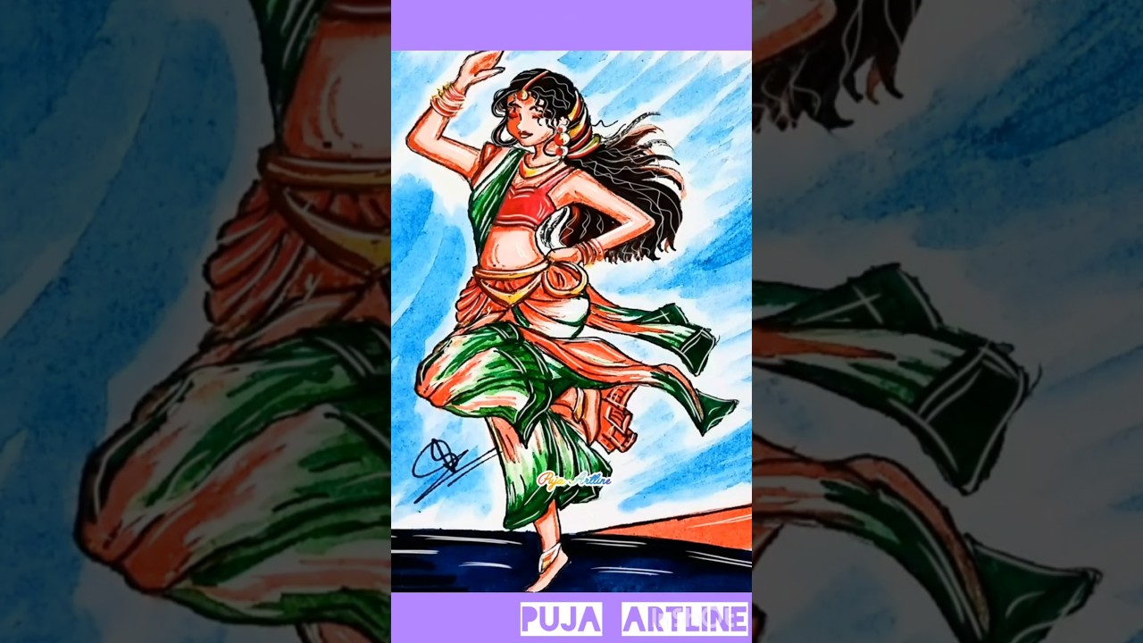 Girl Dancing with Republic Day Drawing 