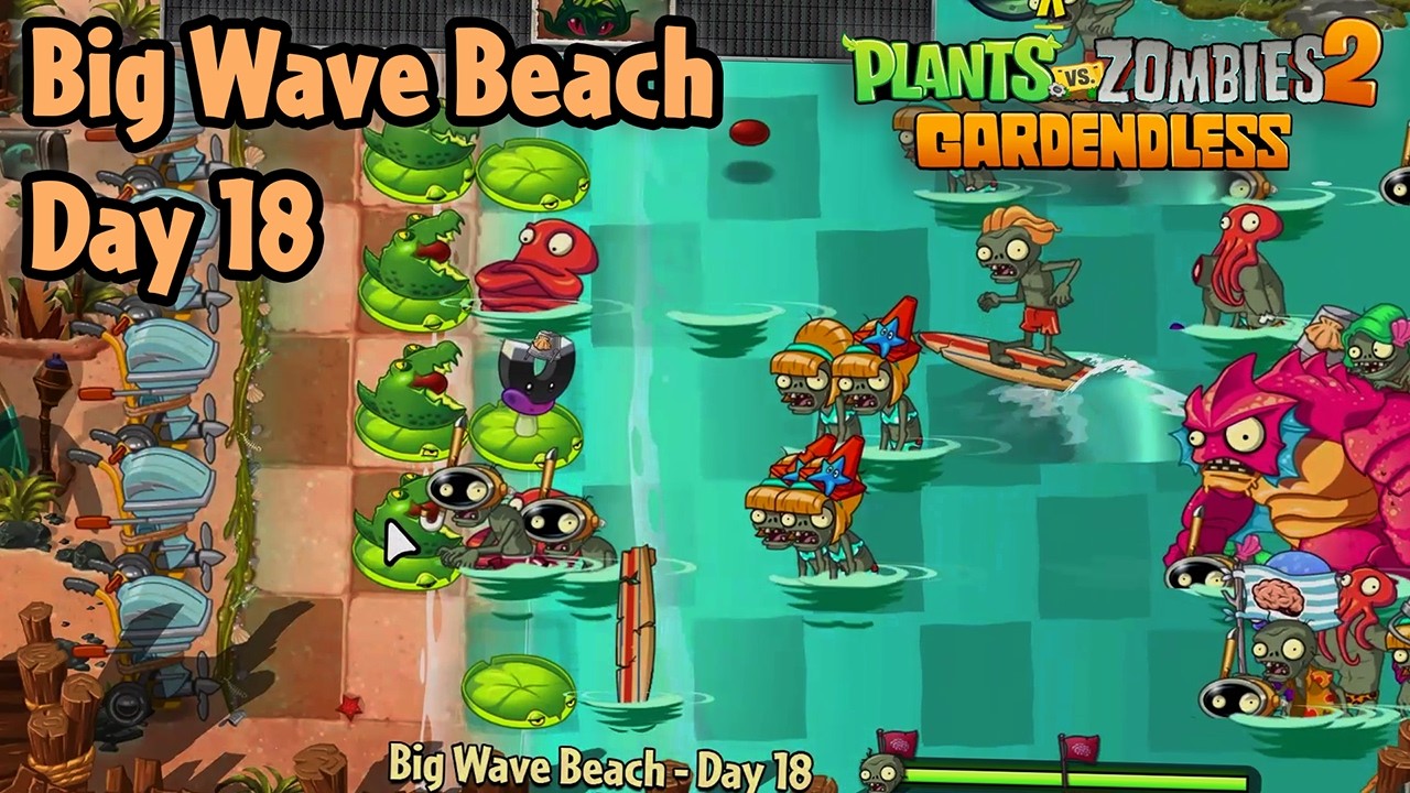 Big Wave Beach - Day 18 [PC] (Hardest difficulty) | Plants vs Zombies 2 Gardendless