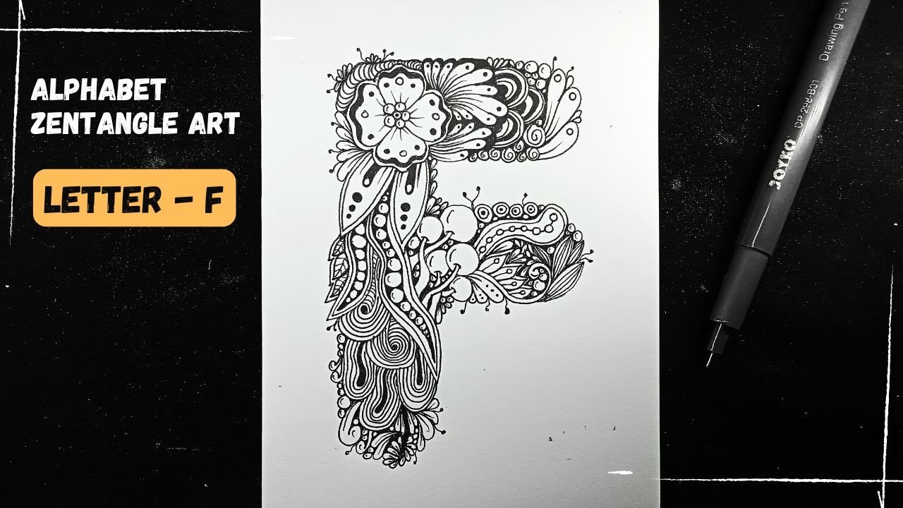 Draw : Alphabet Zentangle Letter F | Doodle Art