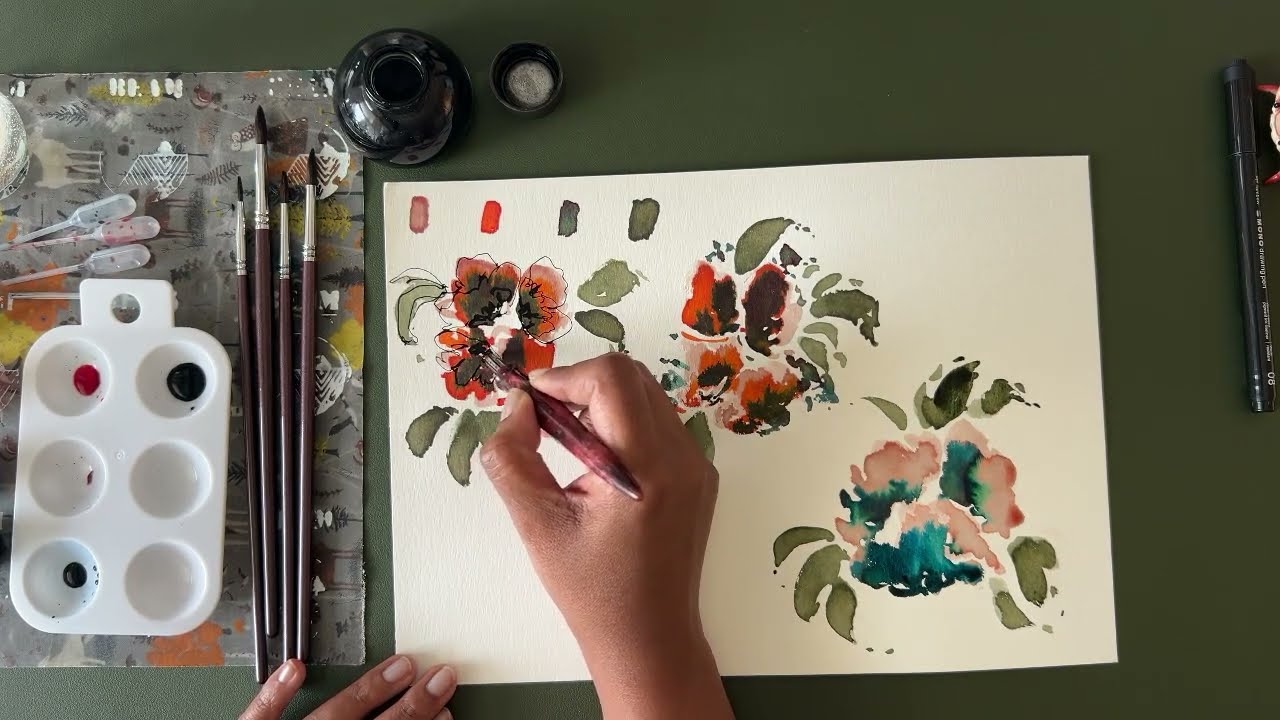Painting with Fountain Pen Inks (no talking) | Abstract Florals