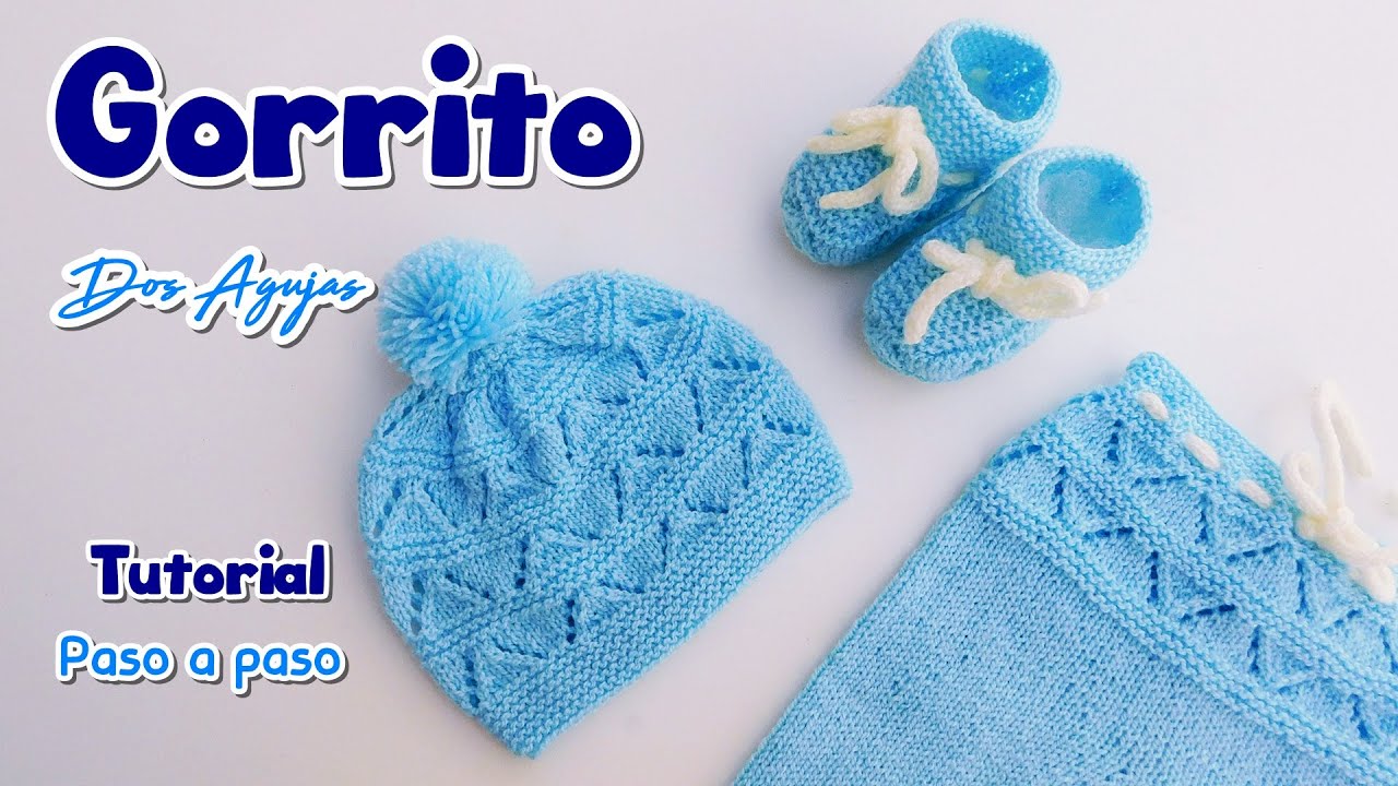 Ajuar Bebe: Gorro, gorrito tejido a dos agujas, palitos, tricot. Tejido paso a paso.