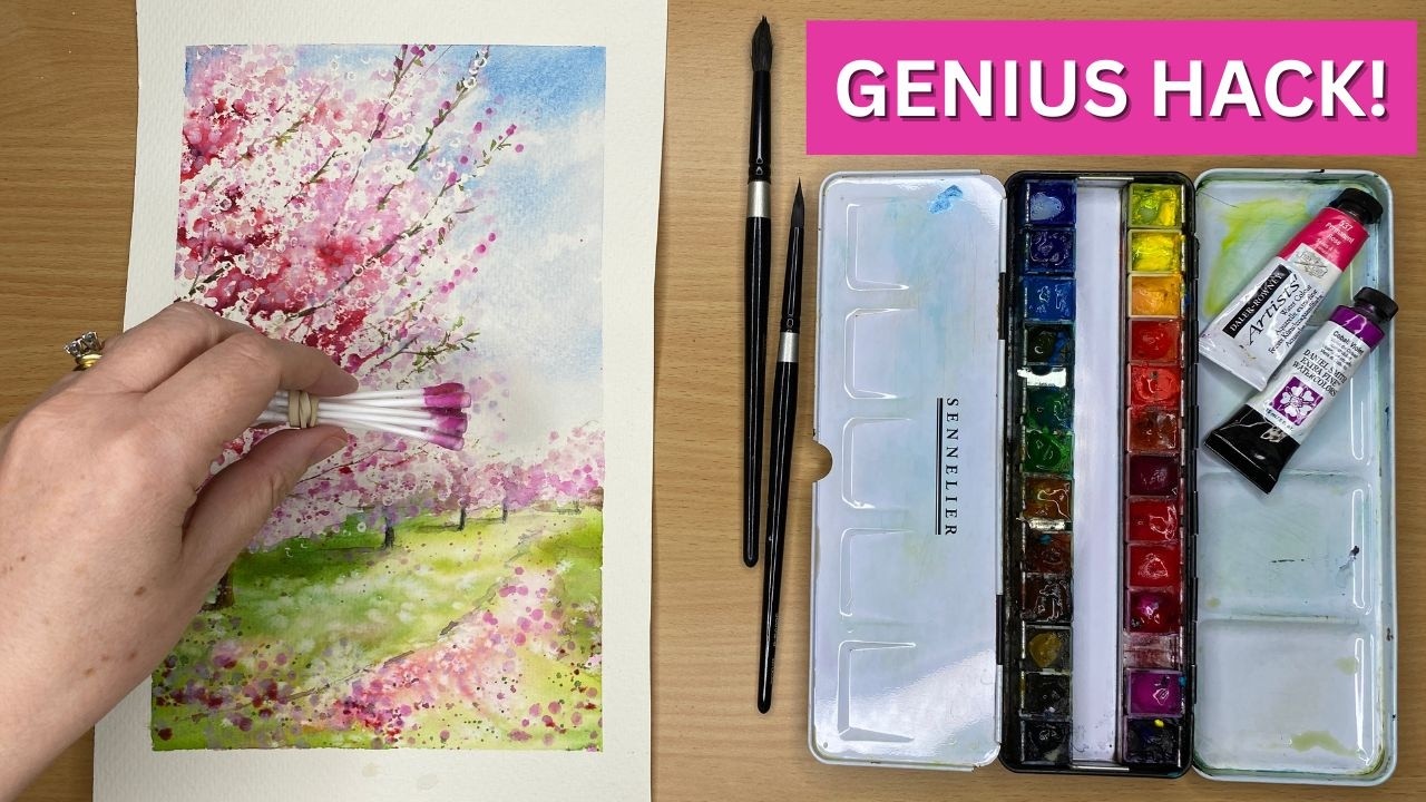 Genius Watercolor Hack To Paint Blossom Trees
