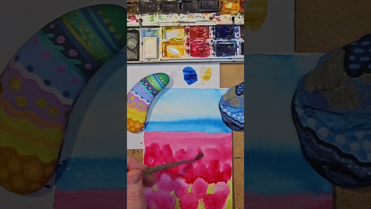 #акварель  тюльпаны просто #watercolor #aquarelle #stepbystep #tutorial #facile #landscape #tulips 