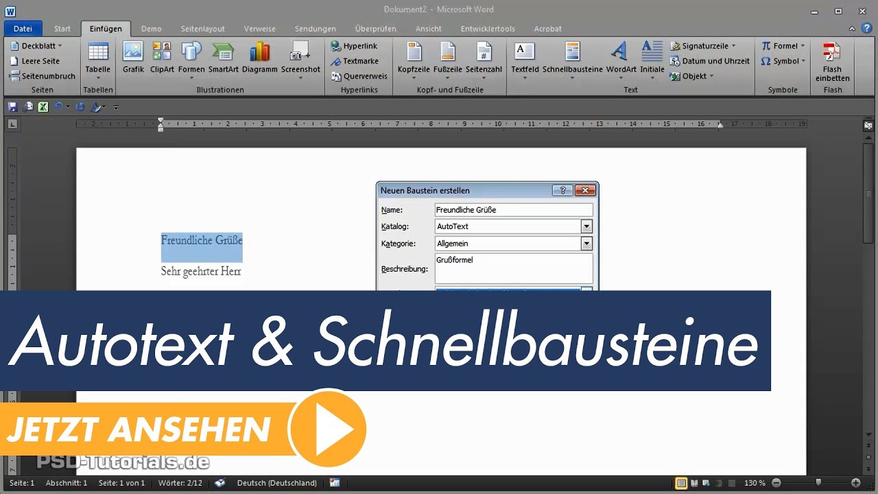 Microsoft Word Tutorial: Autotext und Schnellbausteine