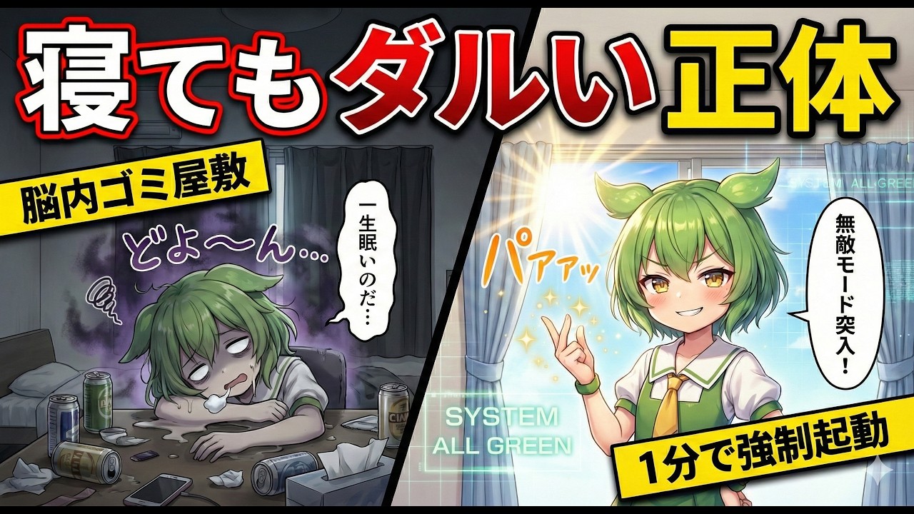 【脳科学】「寝てもダルい」正体は脳のゴミ屋敷です。１分で脳を強制起動する裏技【ずんだもん＆ゆっくり解説】