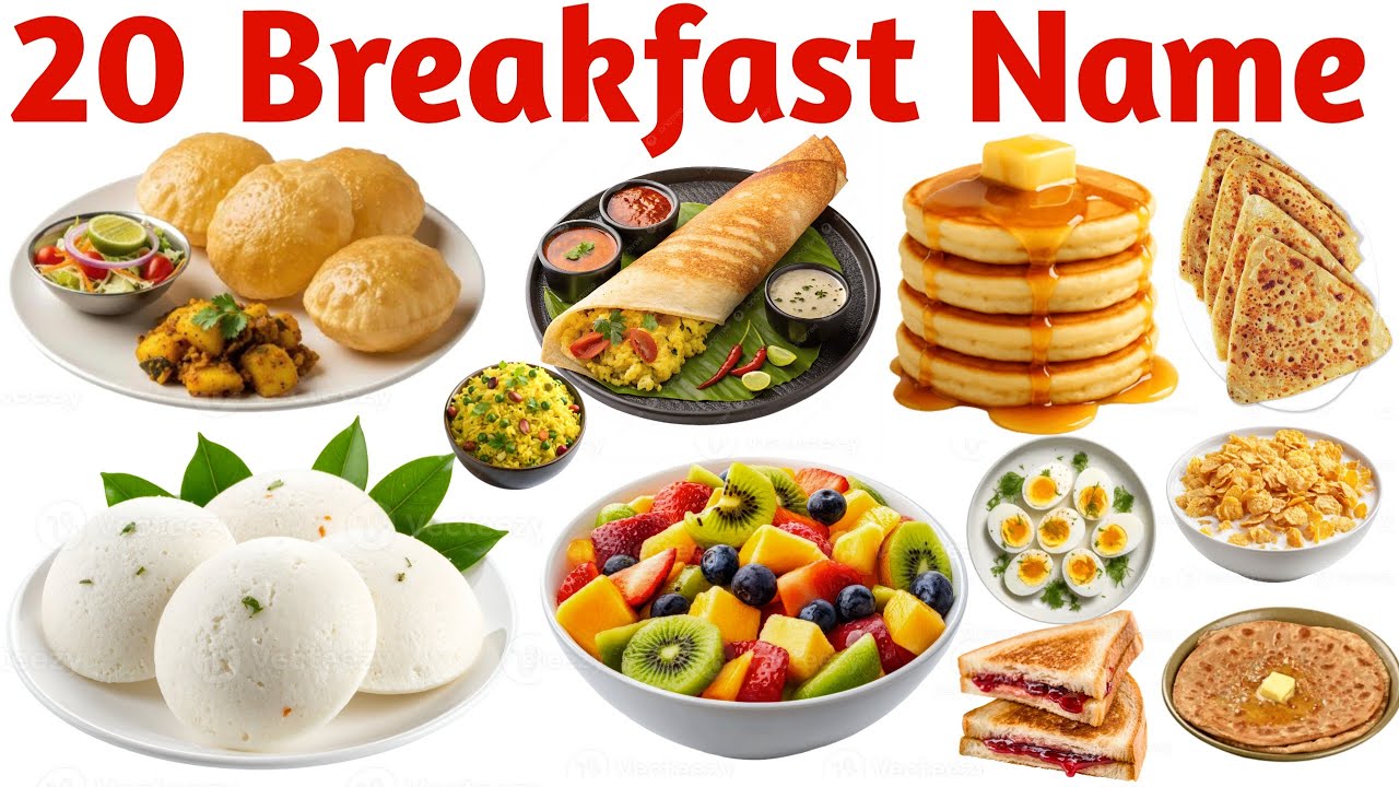 20 नाश्ते के नाम | Kids Learn 20 Breakfast Foods in English with Pictures & Sounds for Preschool