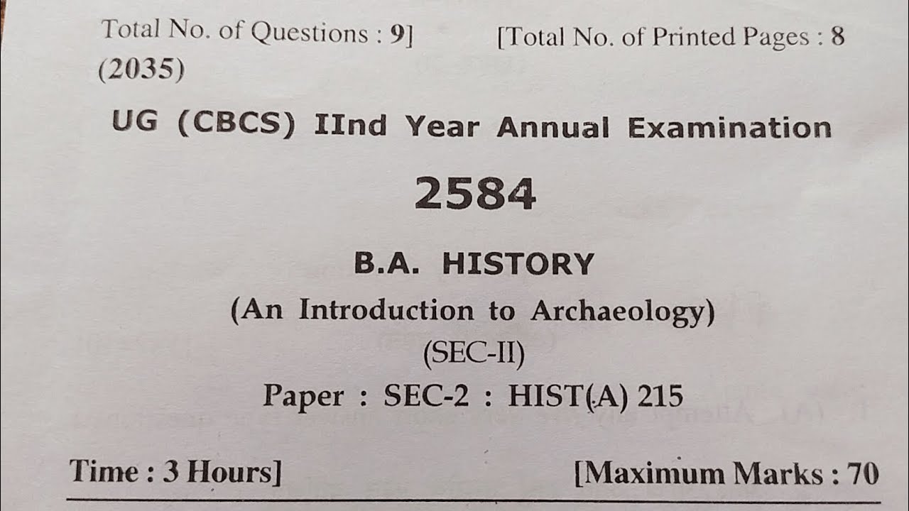 BA 2nd year , History ( An Introduction to Archaeology) , HIS(A) 215 , question paper 2025 . HPU .