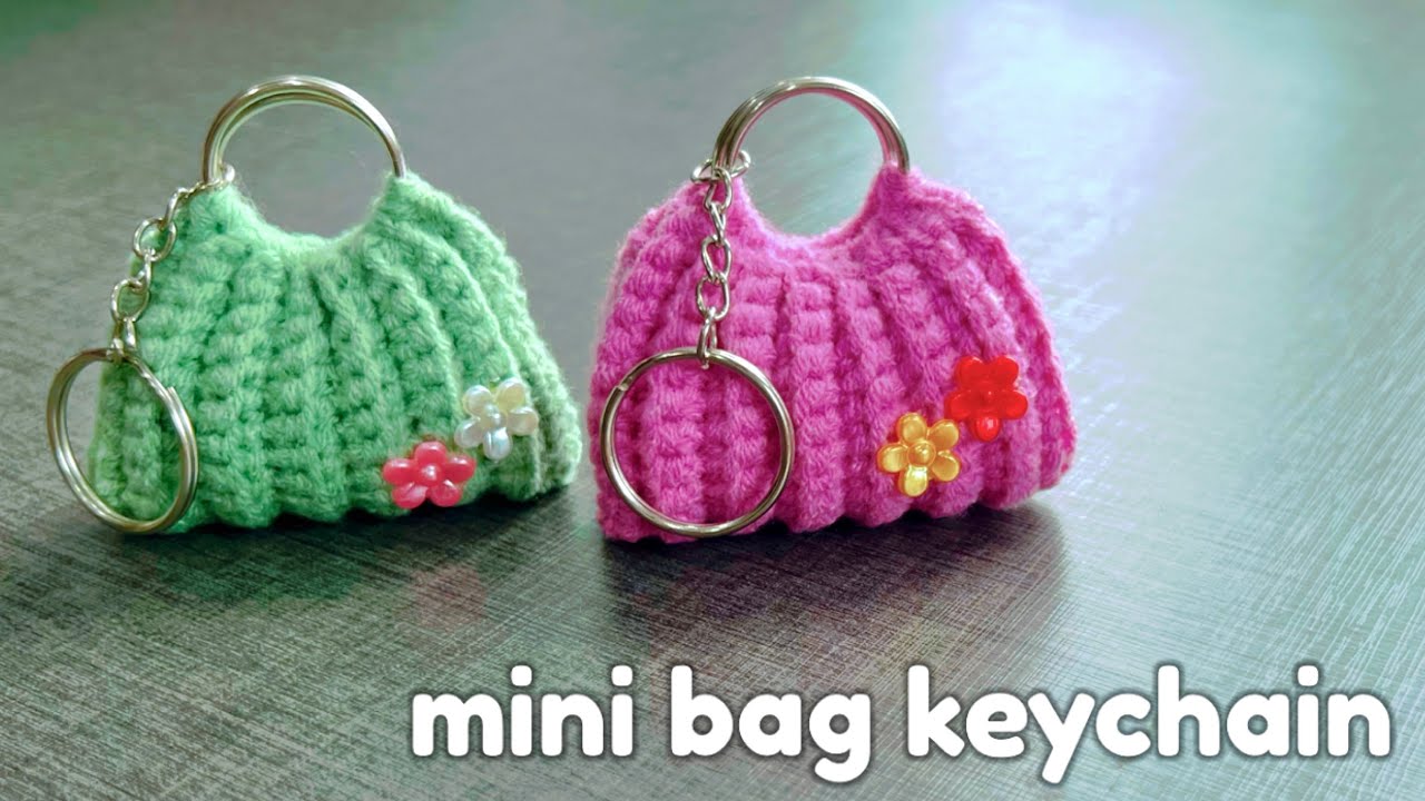 Crochet mini bag keychain.Easy pattern for beginner สอนถักพวงกุญแจกระเป๋าโครเชต์