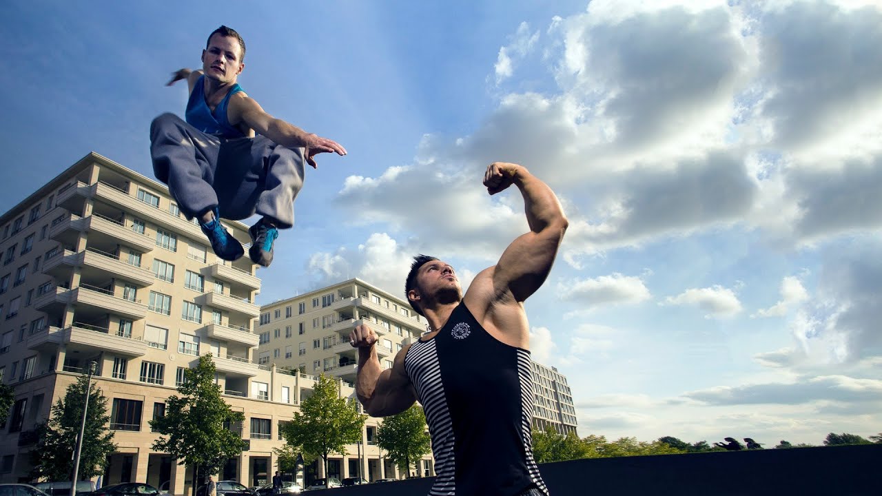 Bodybuilder Meets Parkour / Freerunning (eng sub)