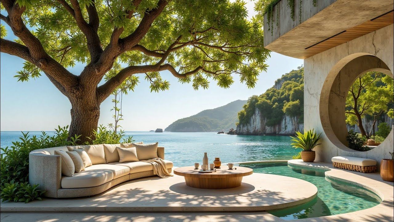 Relaxing Background Bossa Nova 🌴 Ocean Waves & Birds Sounds for Peaceful Focus and Happy Mood