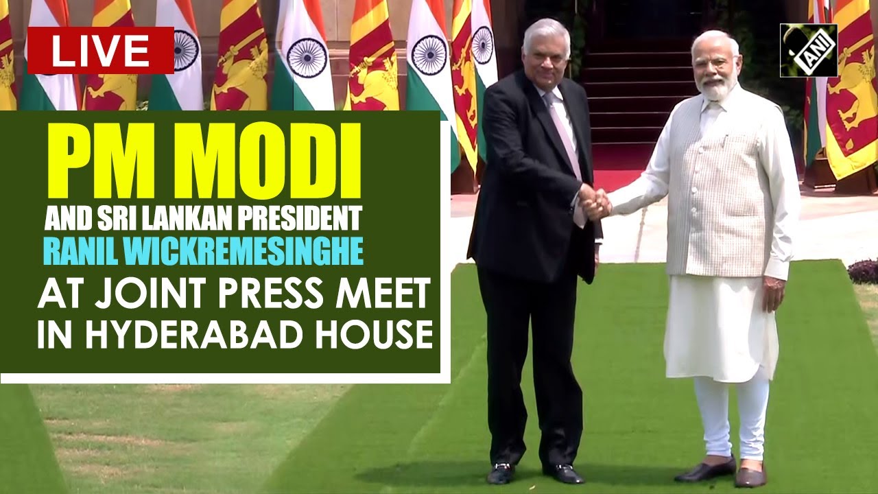 PM Modi and Sri Lankan President Ranil Wickremesinghe at joint press meet in Hyderabad House