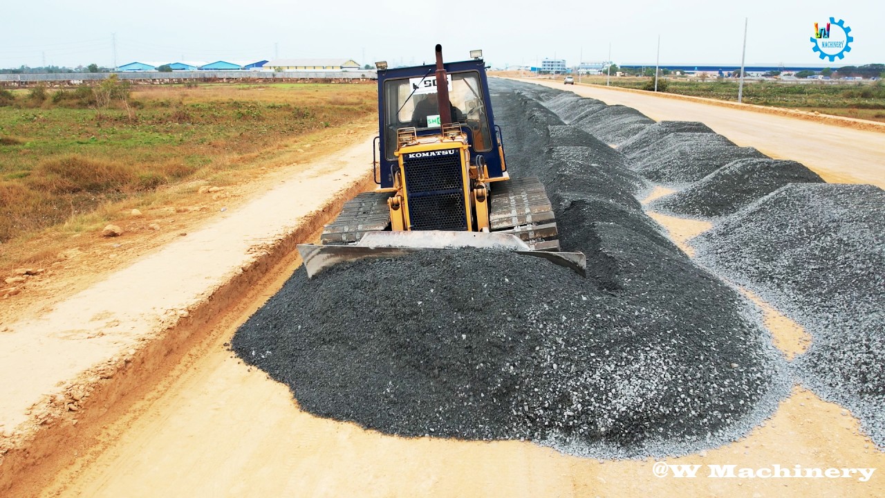 That Perfect Activity Power Dozer Spreading Gravel Making Foundation New Big Road Operation