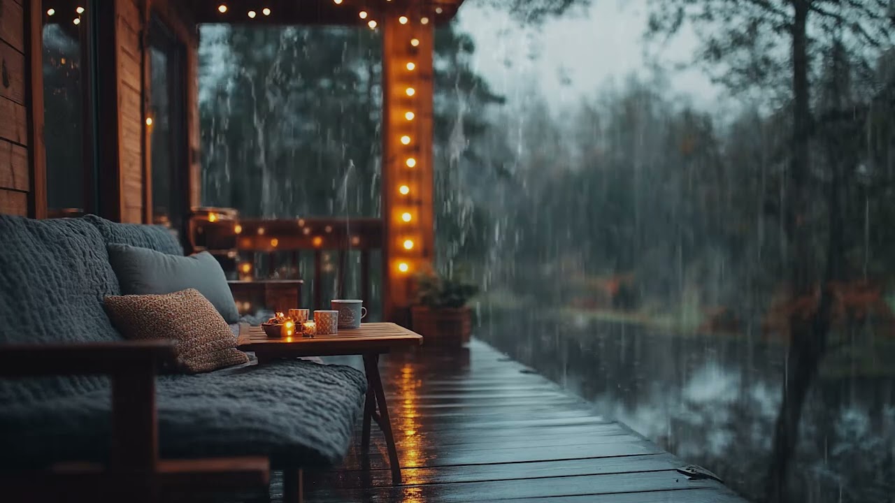 Quiet Forest Rain at Night from a Candlelit Balcony for Soothing ASMR and Deep Sleep