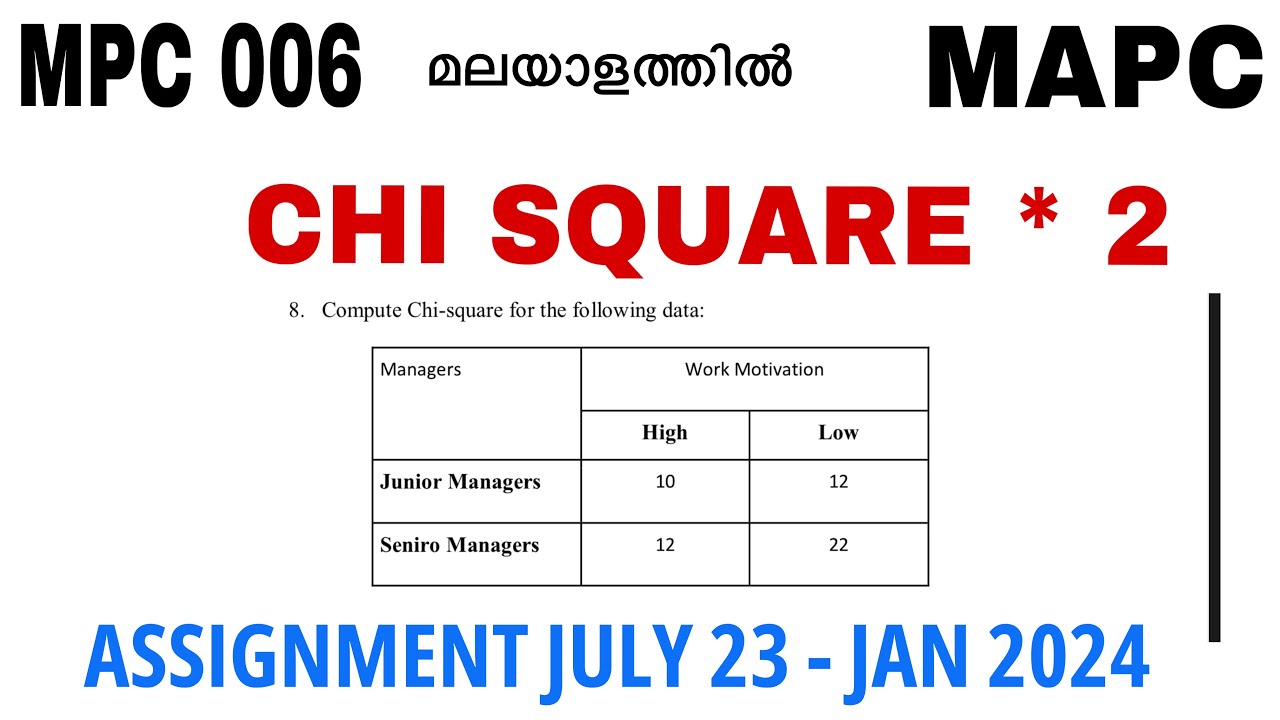 IGNOU MAPC CHI SQURE TEST solved assignment for JANUARY 2024 IN MALAYALAM//MPC 006 chi squre test