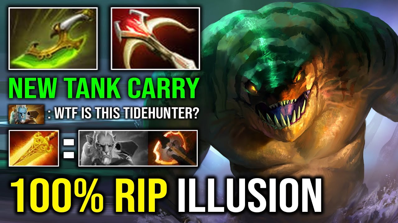 WTF 1 HIT = MAX HP Super Tank Carry 1 Shot Anchor Radiance Tidehunter Vs PL Illusion Dota 2