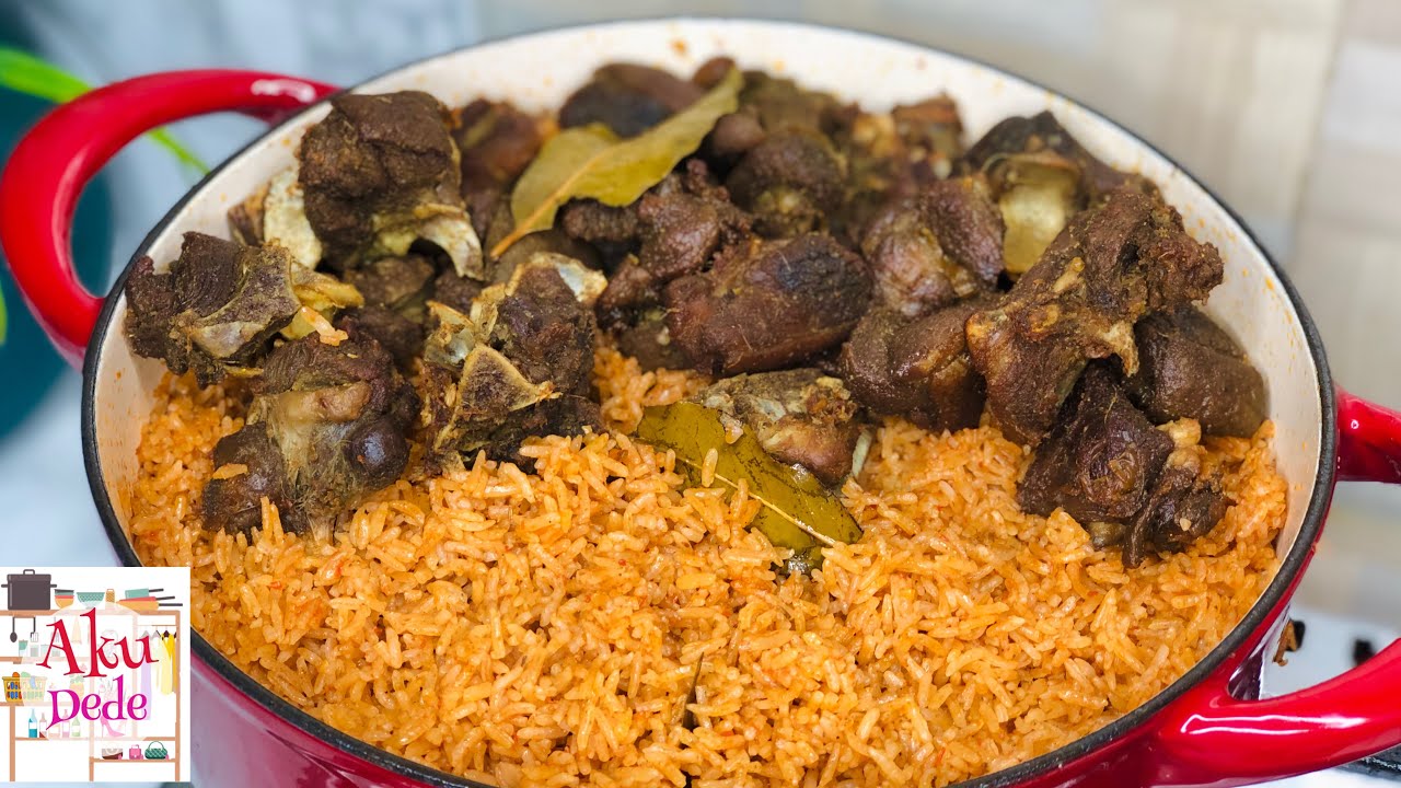 Ghana Goat meat Jollof rice | Goat meat recipe | the best Jollof rice ever | Aku Dede