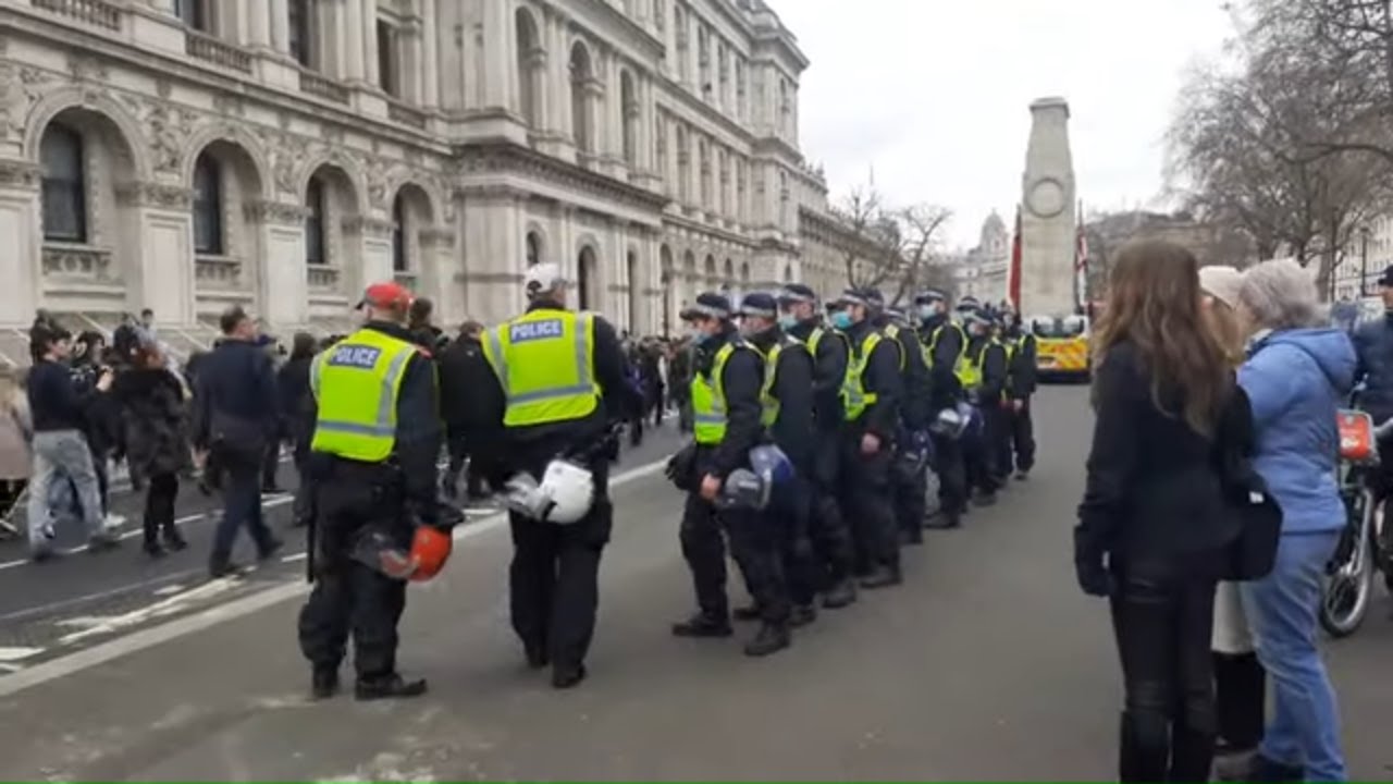 police at the mass demonstration down Whitehall london
