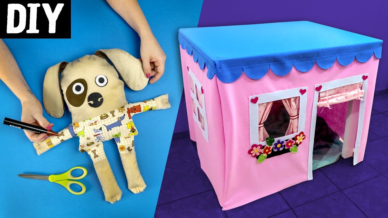 DIY para Crianças 🏠🐶 Casa de Pano, Cachorrinho e Caixote de papelão
