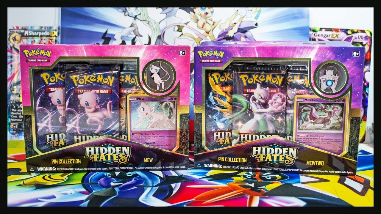 Mew And Mewtwo HIDDEN FATES Pokemon Card Pin Boxes! Looking For Umbreon!