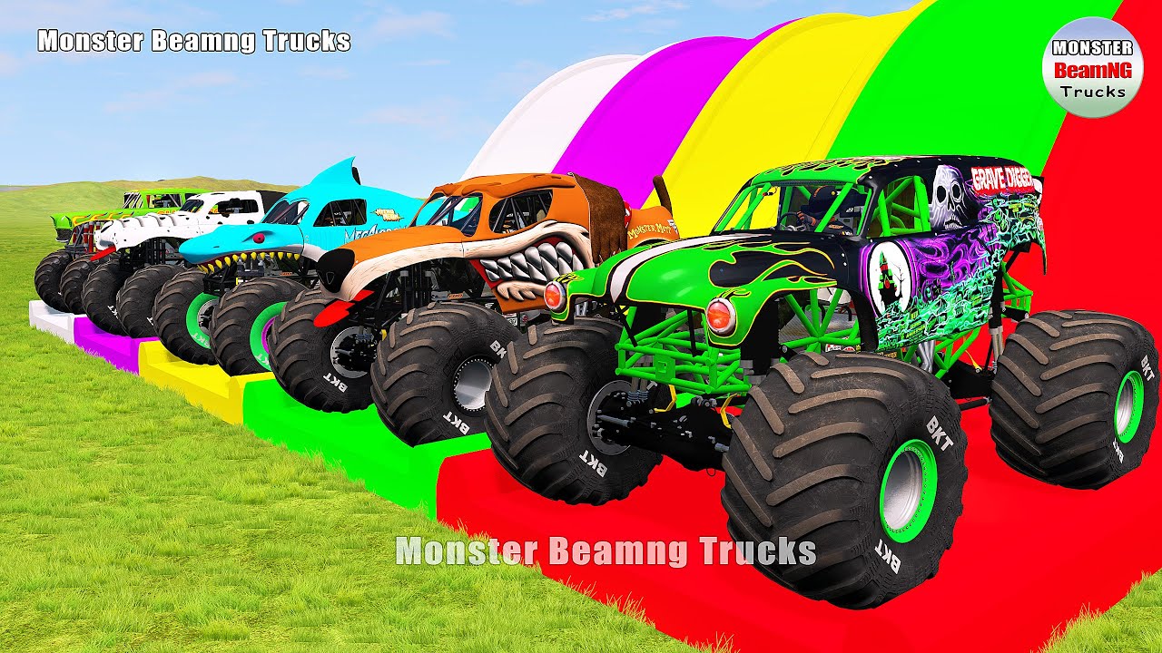 Triple Flatbed Trailer Monster Trucks Transport with Slide Color - BeamNG.drive 282