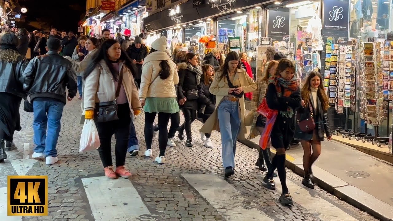 Paris Anvers Night Walk Along Souvenir Shops in Montmartre