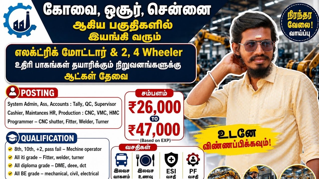MARUTHI ENGINEERING INDUSTRIES RECRUITMENT 2026 | COIMBATORE | CHENNAI | HOSUR | FREE ACCOMMODATION
