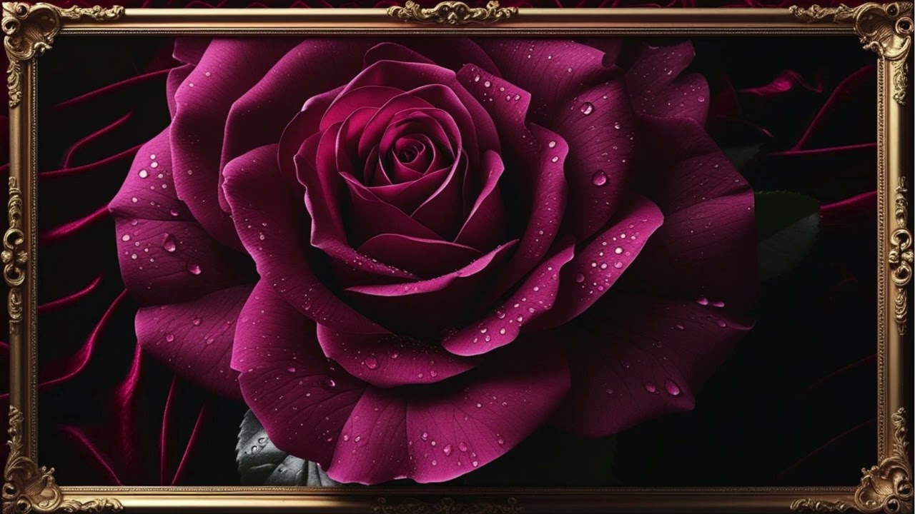 Luxury Crimson Rose in Golden Frame 🌹✨ | Elegant TV Frame Screensaver