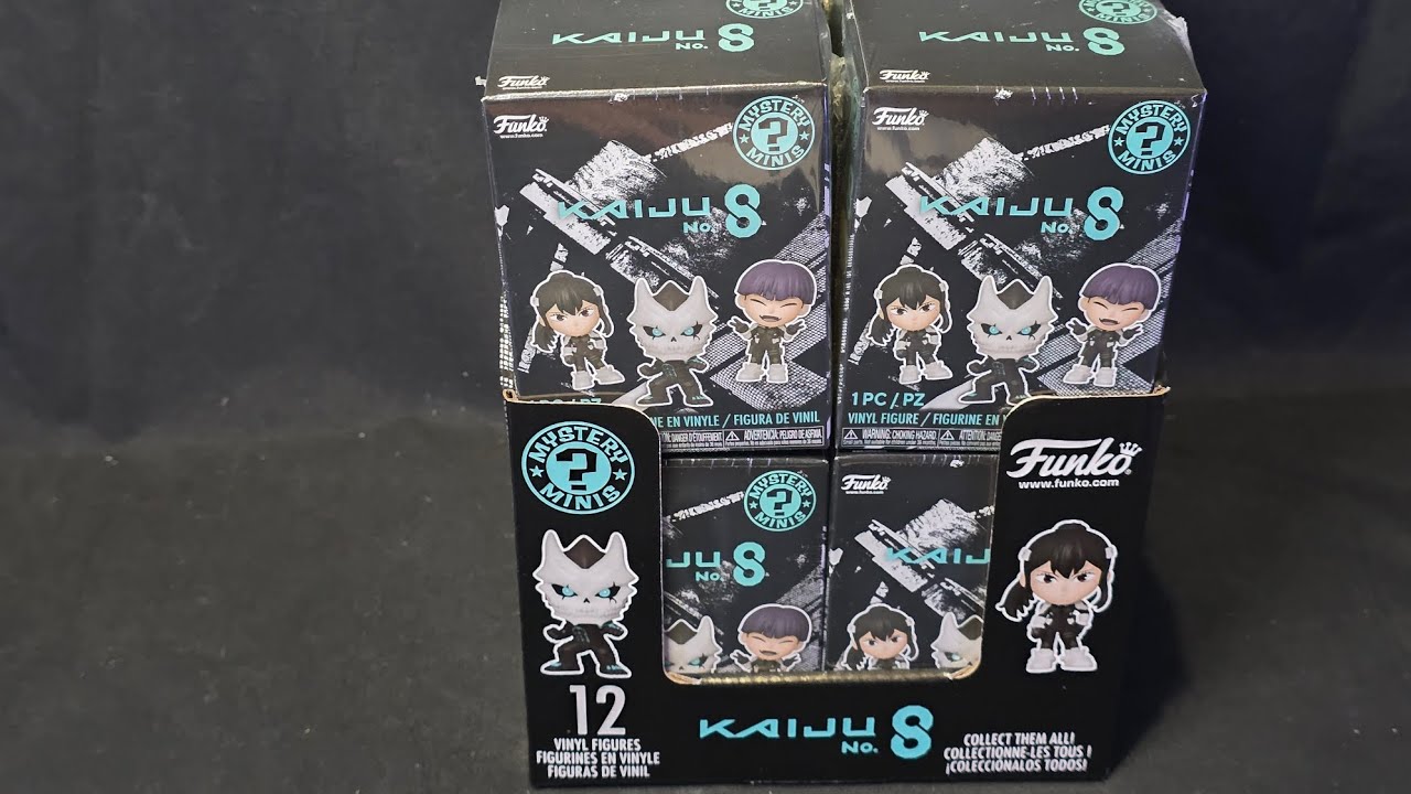 Распаковка: 12 фигурок-сюрпризов Funko Mystery Minis Kaiju No 8 в закрытых коробках.