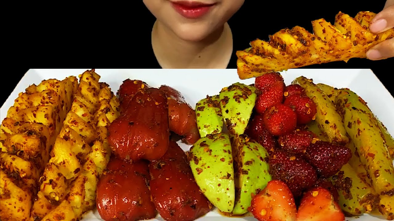 ASMR Spicy Fruits(Pineapple,Bell Fruits (Or) RoseApple, Natural Green Guava, Strawberry, Star Fruit)