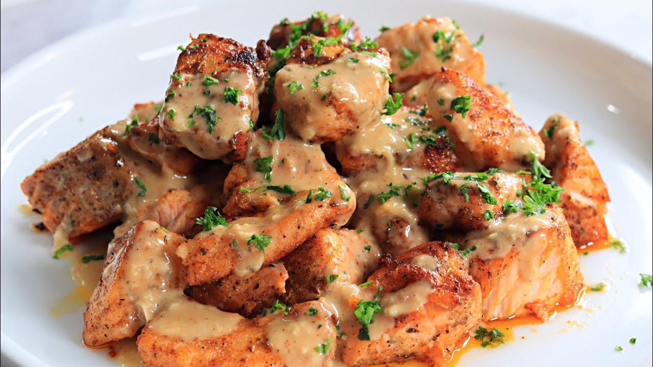 CREAMY CAJUN BUTTER SALMON BITES @kaylataylormatelier