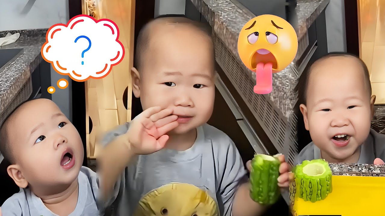 The Cute Baby Wants To Taste Bitter Melon, So Funny#cutebaby#funnyvideos#smile
