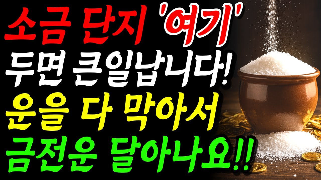 '소금단지' 이곳에 두면 큰일납니다! 운을 막고 금전운이 사라집니다. 재물운 부르는 집안 풍수인테리어 | 소금 풍수와 인생조언