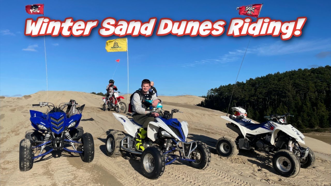Песчаные дюны Флоренции, штат Орегон, в январе! Yamaha Raptor, квадроцикл Suzuki LTZ400 и кроссов...