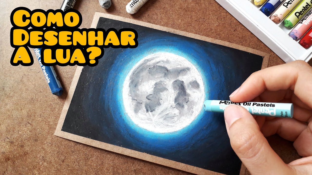 COMO DESENHAR UMA LUA CHEIA com GIZ PASTEL OLEOSO Pentel – Pintura Neon Incrível Fácil - Tutorial