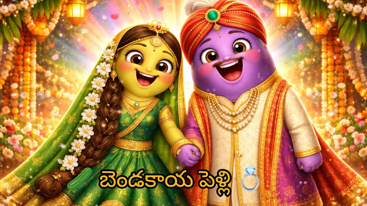 💚 బెండకాయ – వంకాయ పెళ్లి 🎉 | Funny Vegetable Wedding Song | Telugu Rhymes for Kids | 3D Animation