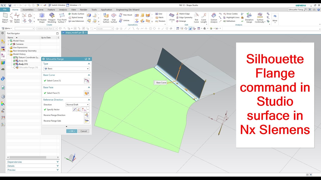 Silhouette Flange command in Studio surface in Nx SIemens