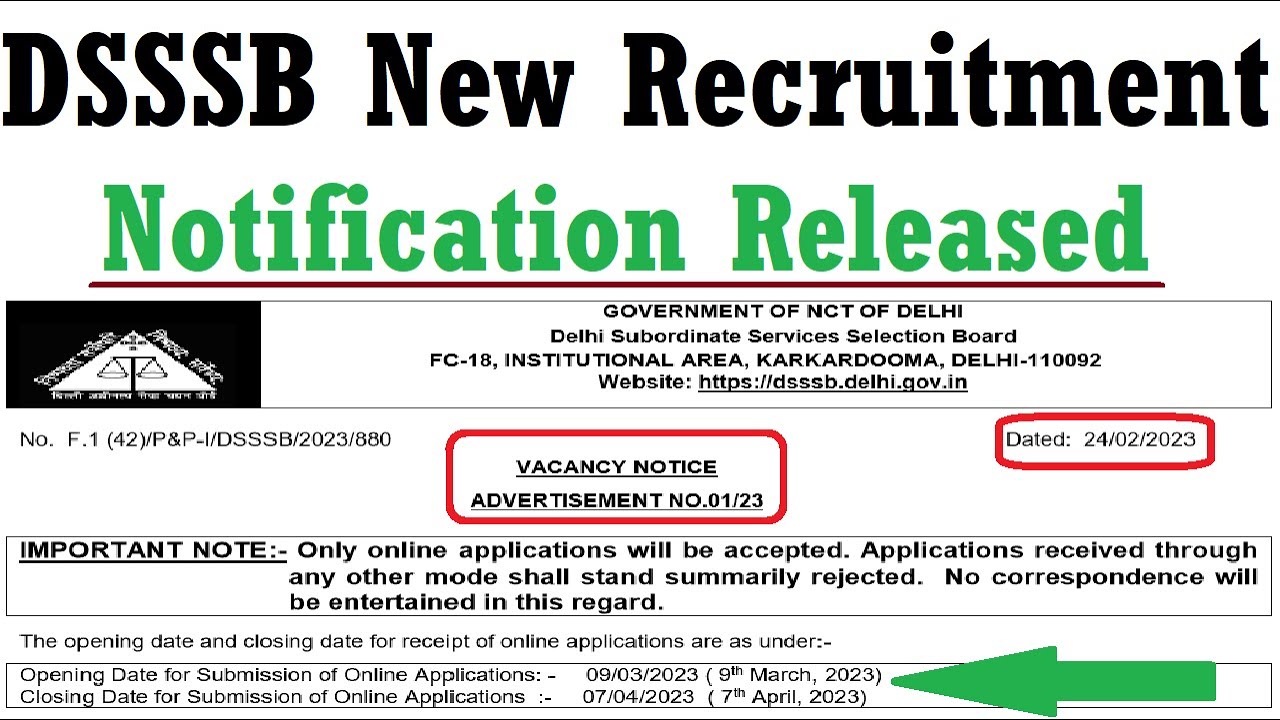 बड़ी खुशखबरी II DSSSB NEW RECRUITMENT 2023 NOTIFICATION RELEASED II APPLY ONLINE II FROM ANY STATE