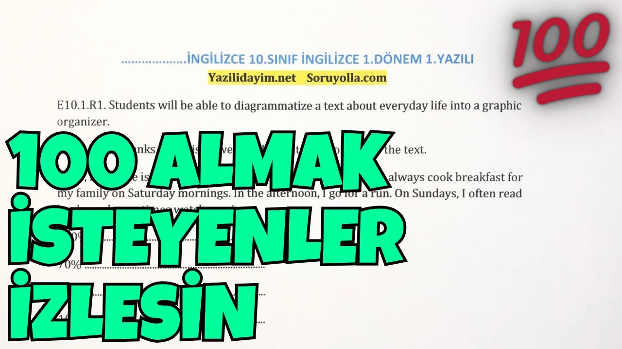10.Sınıf İngilizce 1.Dönem 1.Yazılı