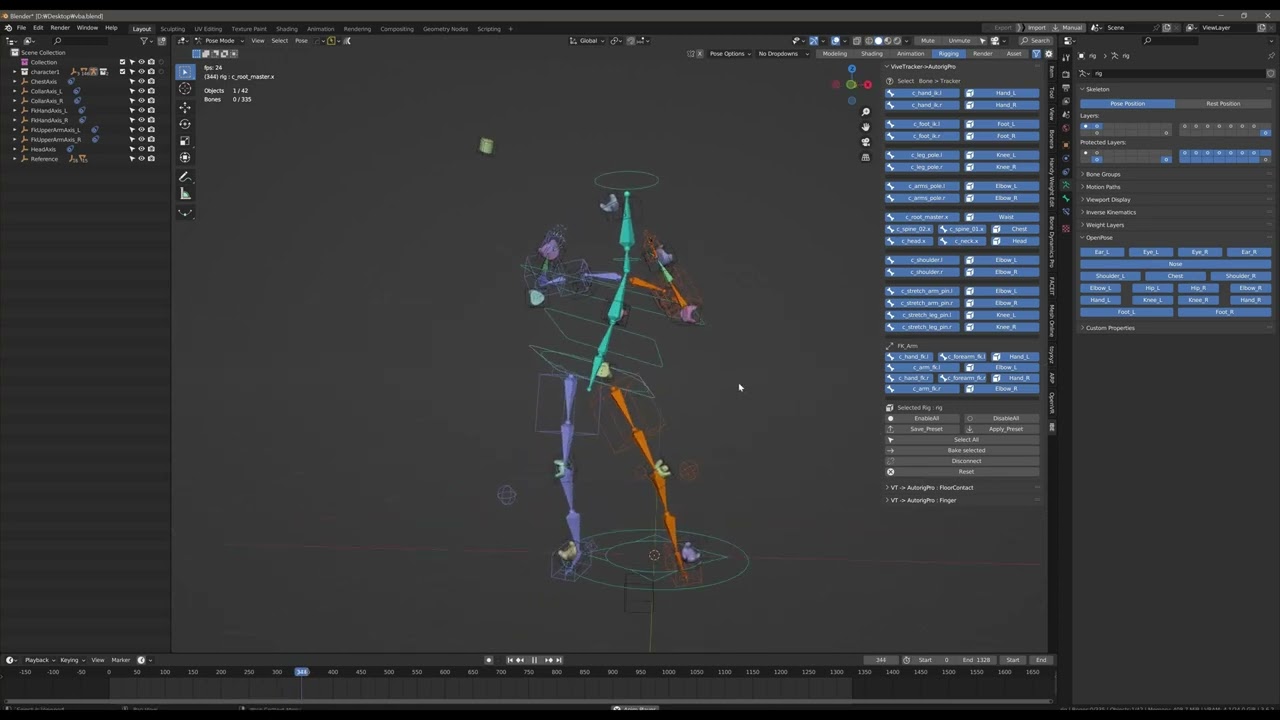 Vive tracker(Brekel OpenVR Recorder) to Auto rig pro toolkit v1.0.5 workflow