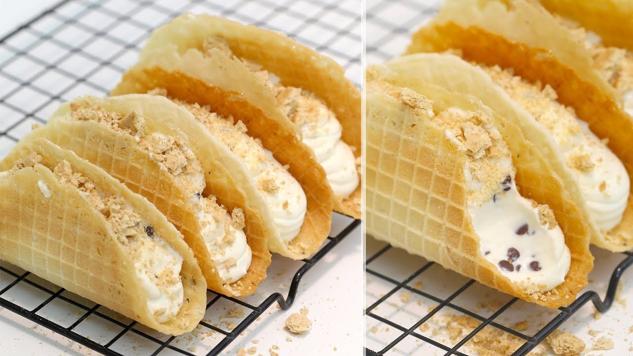 CHEESECAKE TACOS RECIPE | WAFFLE CONE TACOS FILLED WITH CHEESECAKE | NO BAKE CHEESECAKE RECIPE