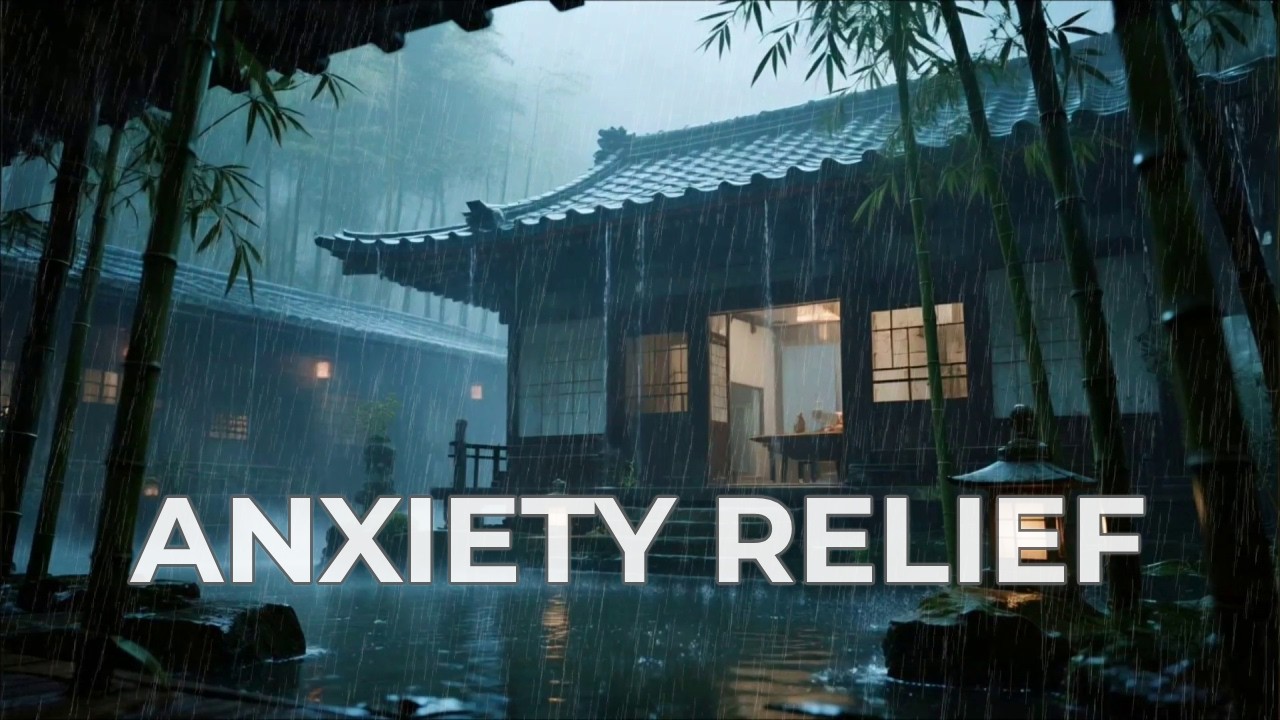 🔴 Enchanting Night Rain in Bamboo Temple Garden with Lanterns to Calm Your Anxious Mind 🏮