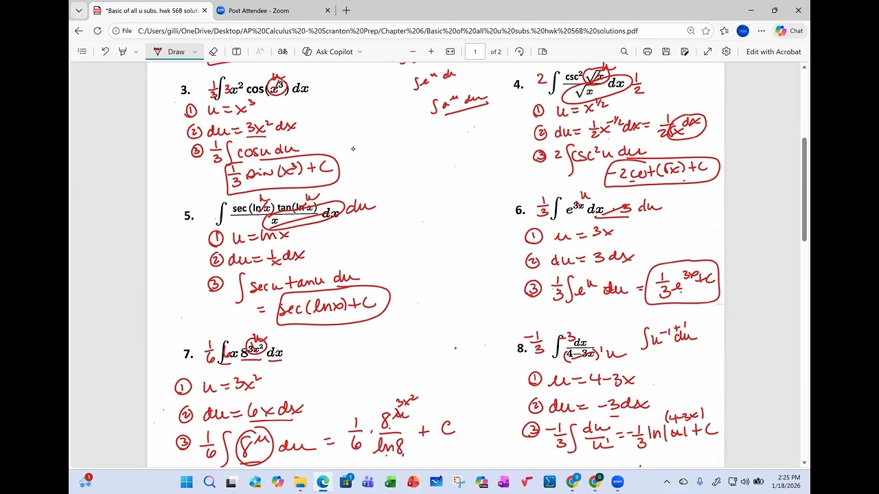 AP Calc Chapter 6   Review of all basic u subst    hwk 56B solutions
