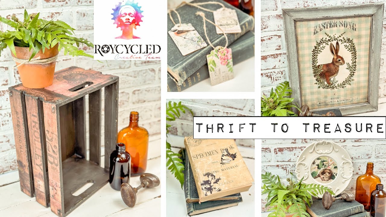 Thrift to Treasure - Upcycled Thrift Store Finds using Roycycled Decoupage Paper - Shabby Chic - DIY
