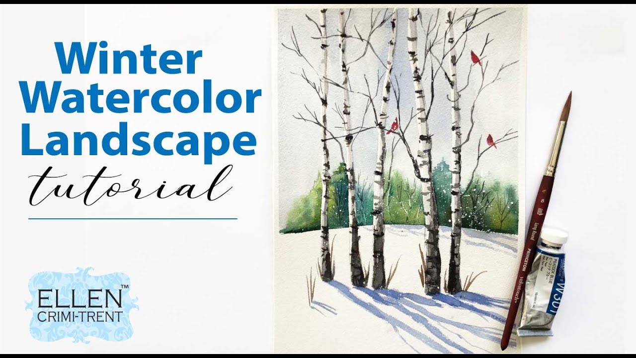 EASY Winter Watercolor Landscape tutorial for beginners