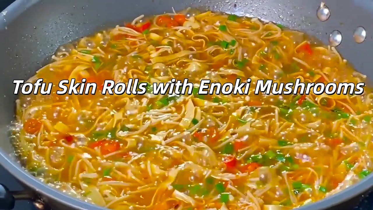 Addictive Chinese Street Food: Crispy Tofu Skin & Enoki Mushroom Rolls #mushroomrecipe