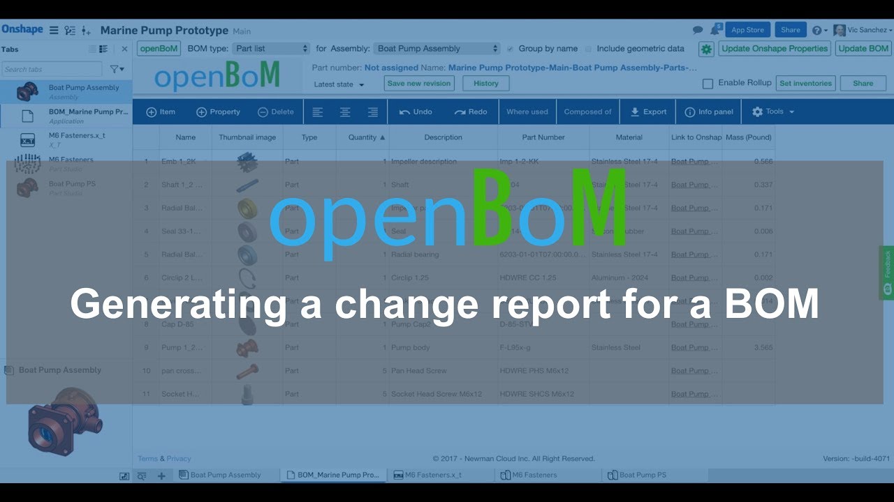 openBoM: generating a change report for a BOM