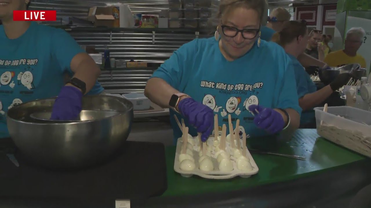 Free egg on a stick at the Iowa State Fair