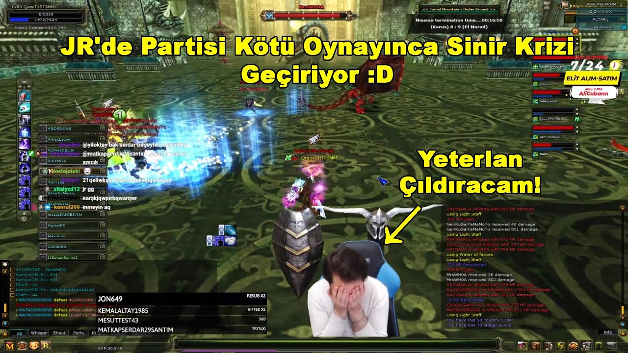 1ST3NM1 - JR'de Partisi K&ouml;t&uuml; Oynayınca Sinir Krizi Ge&ccedil;iriyor :D | Knight Online