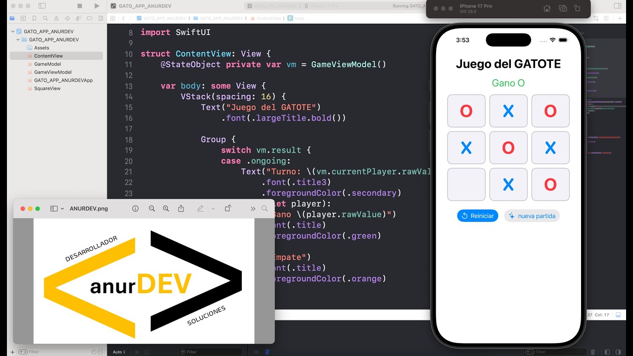 ANURDEV  |  APP DEL JUEGO DEL GATO EN XCODE  |  SWIFT IOS PROGRAMING